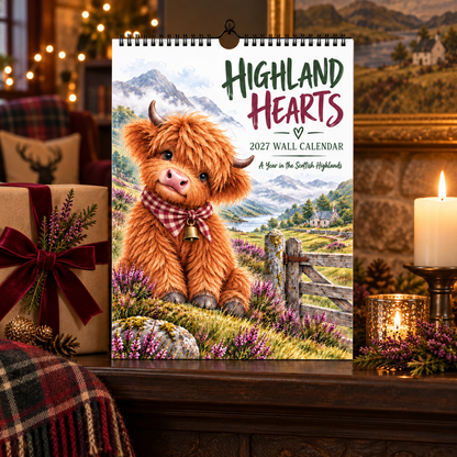 🐮Highland Hearts 2027 Wall Calendar – A Year of Cozy Scottish Highland Cow Charm