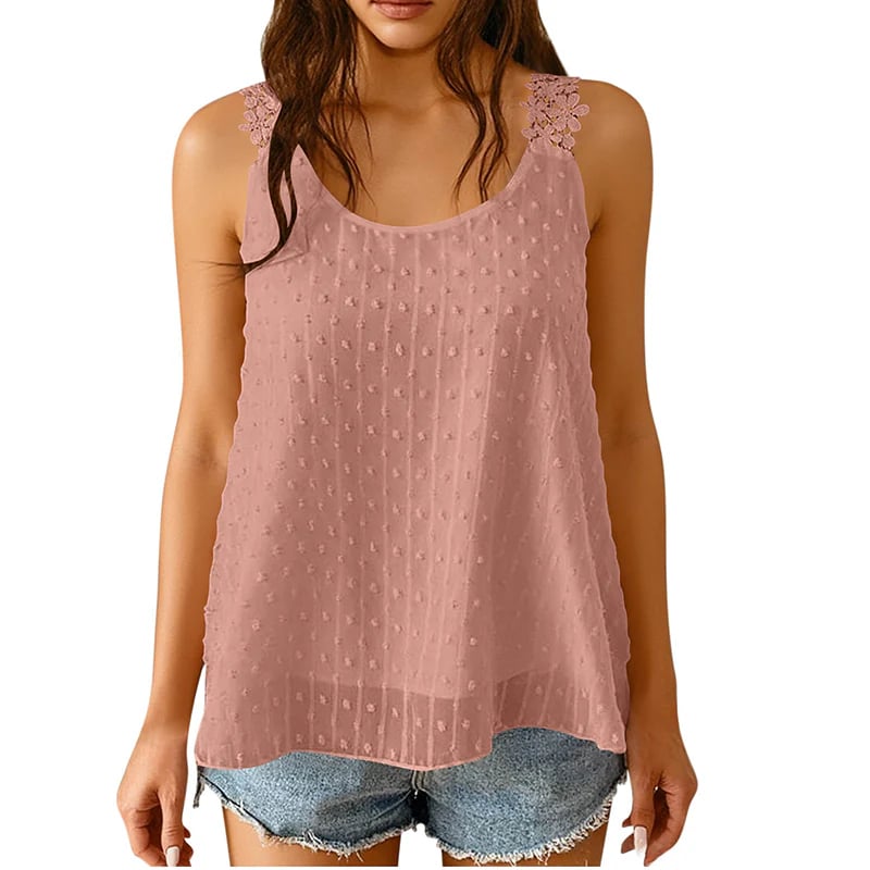 👚⏰ Elegant Dot Lace Strap Tank Top – Soft & breathable – Delicate lace straps, flattering fit – perfect for layering or summer chic 🌸