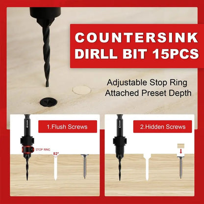 🛠️ Wood Countersink Drill Bit Set with 1/4" Hex Shank – Precision Woodworking Tool Kit
