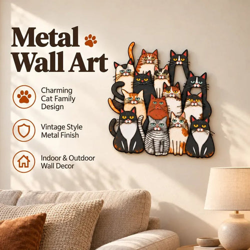 Whimsical Cat Family Metal Wall Art😻🐾