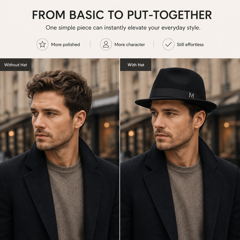 Premium Felt Short-Brim Trilby Hat – Unisex Classic with Metal Accent, 10 Colors