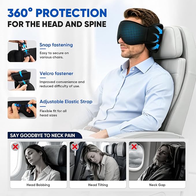 3-in-1 Travel Pillow with Eye Mask – Neck Support for Airplane, Car & Train