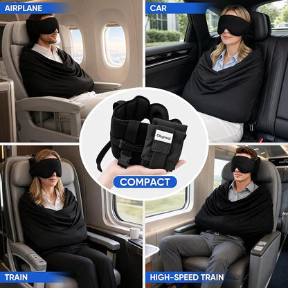 3-in-1 Travel Pillow with Eye Mask – Neck Support for Airplane, Car & Train