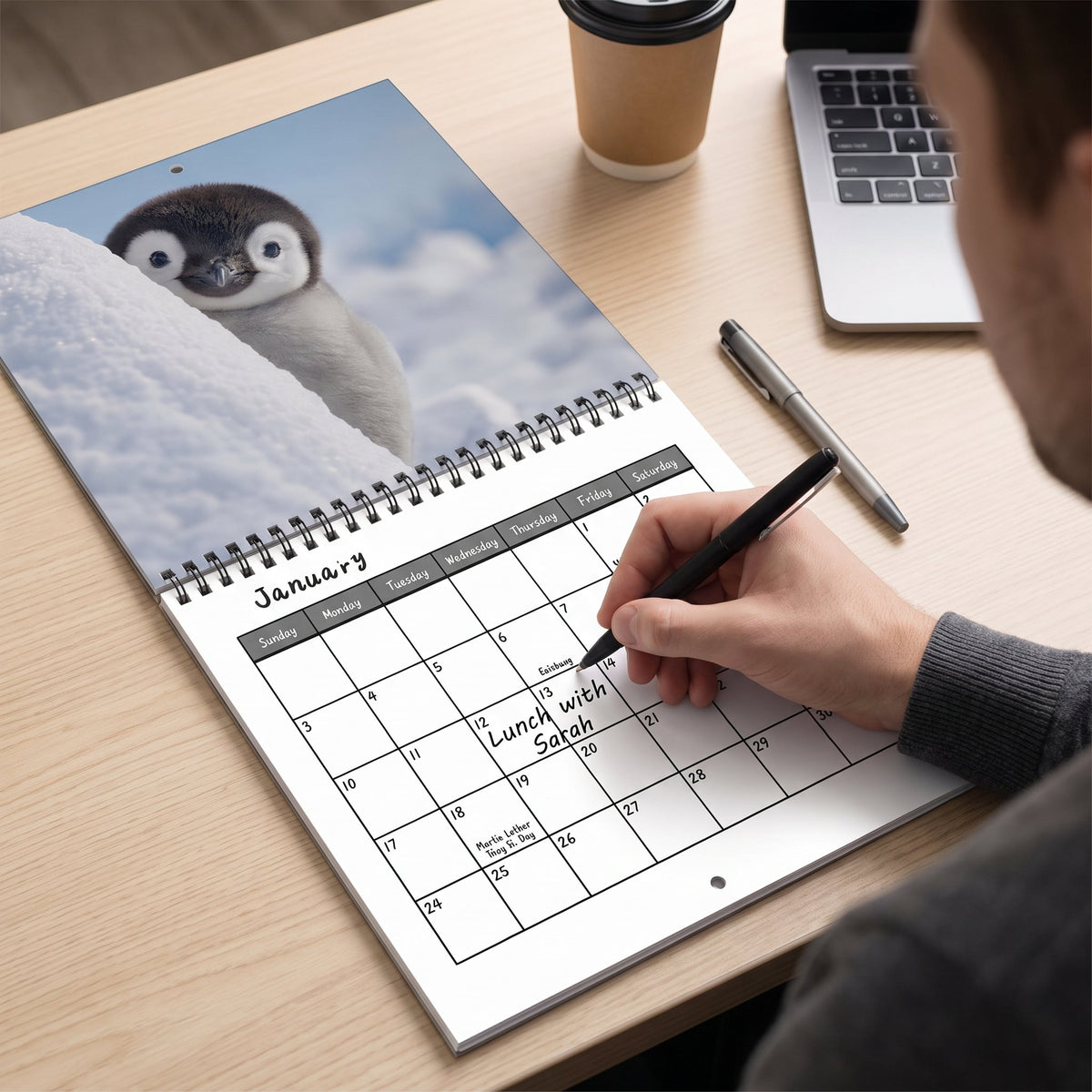 🐧 Penguin Wall Calendar 2027, Cute Monthly Planner With Notes At Home