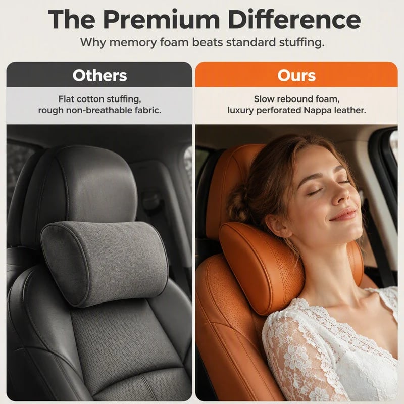 Memory Foam Car Neck Pillow – 3D contoured support, slow‑rebound foam. Reduces neck pressure on long drives – drive in comfort!