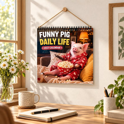 🐷 2027 Funny Pig Wall Calendar, 12-Month Spiral Planner With Notes