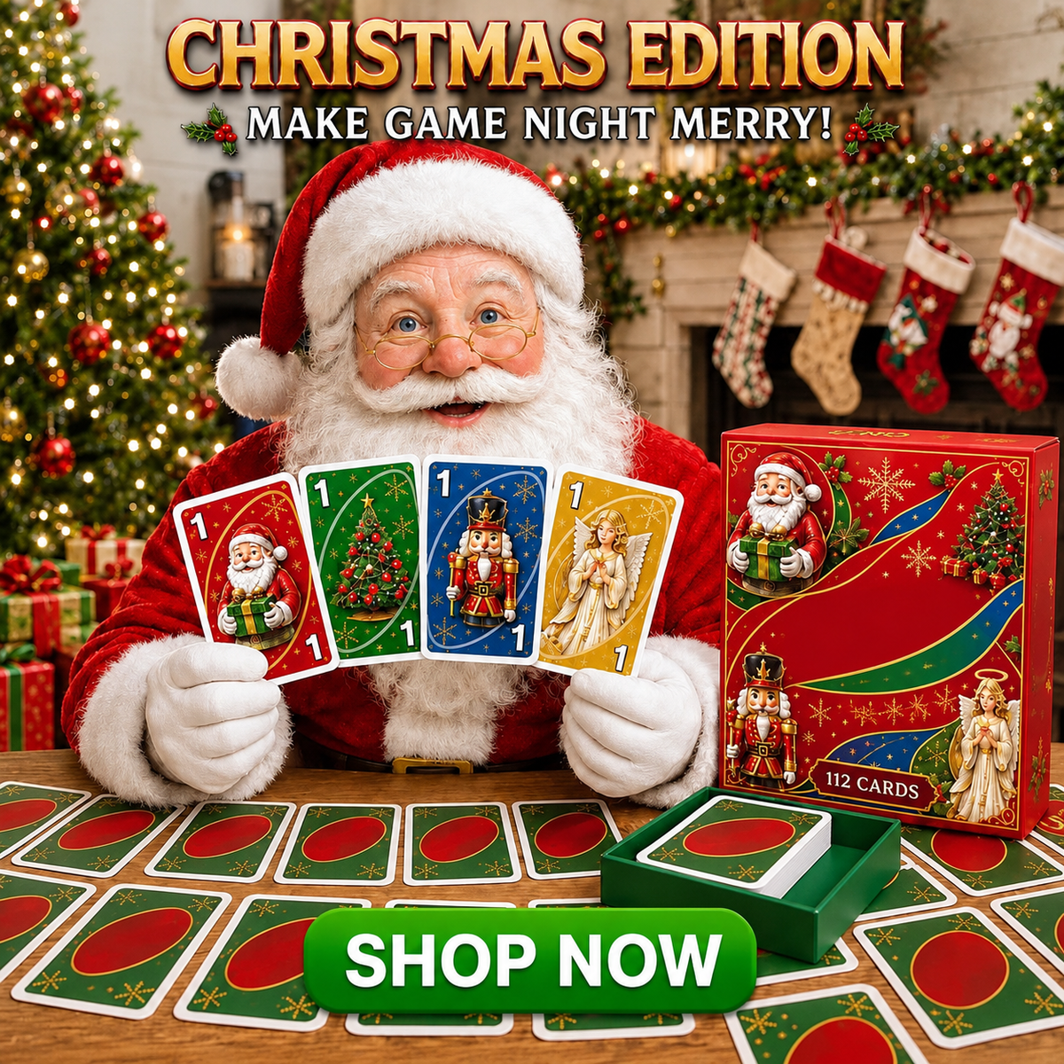 🔥Last Day 49% OFF🎉-🃏Christmas Cards Edition🎄 Holiday Family Card Game with 112 Festive Cards