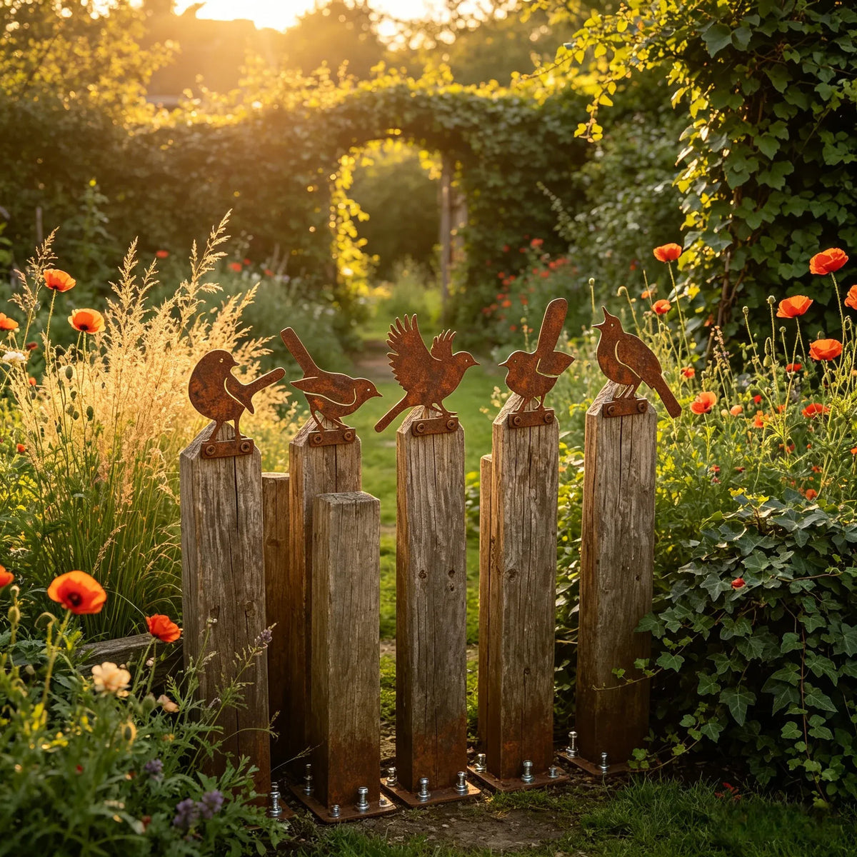 🐦 5-Piece Lifelike Rusty Metal Bird Silhouettes Garden Art