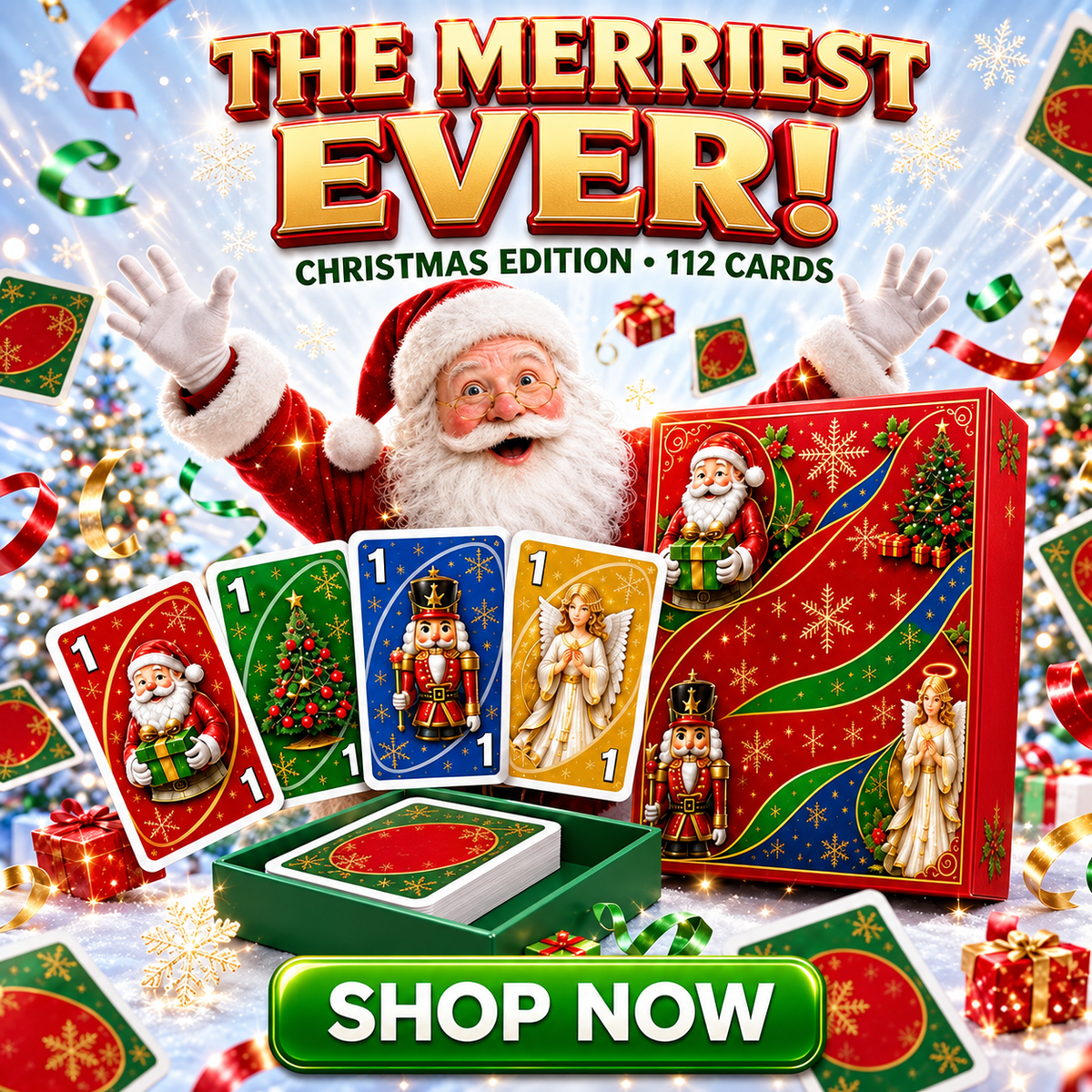🔥Last Day 49% OFF🎉-🃏Christmas Cards Edition🎄 Holiday Family Card Game with 112 Festive Cards