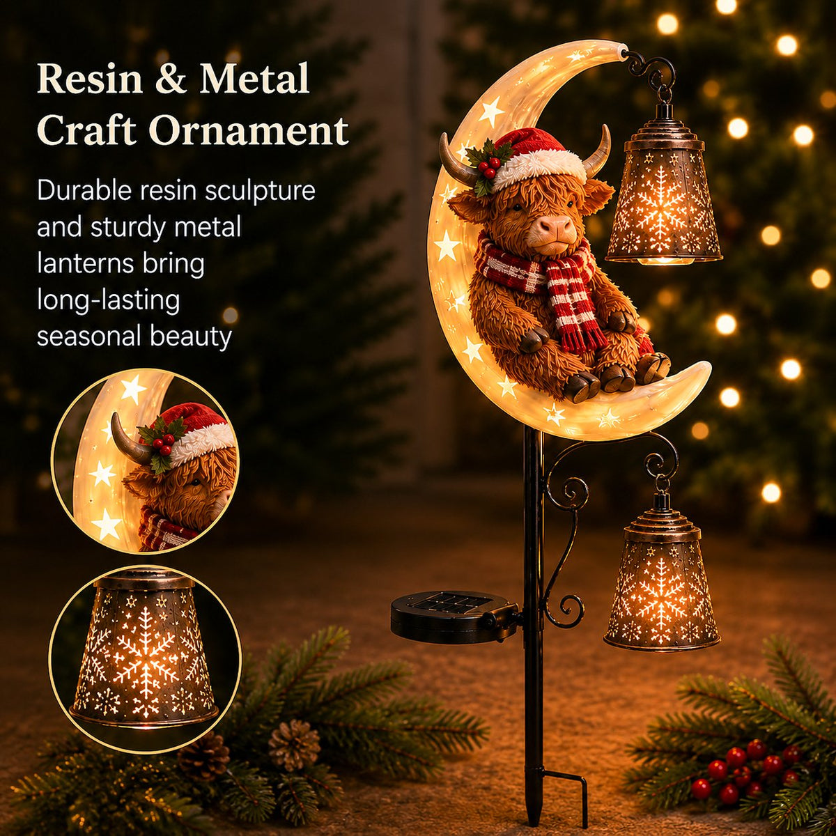 🌙 Highland Cow Moon Solar Garden Light
