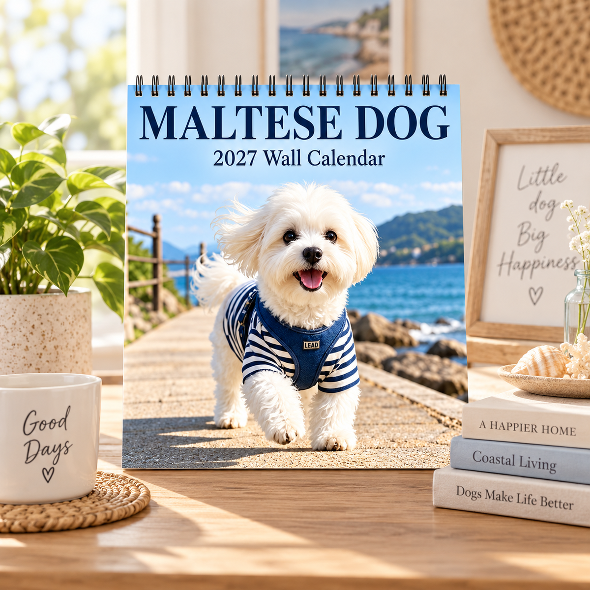 Maltese Dog 2027 Wall Calendar – Cute Bichon Maltese Calendar, Seaside & Home Style Dog Decor, Gift for Dog Lovers