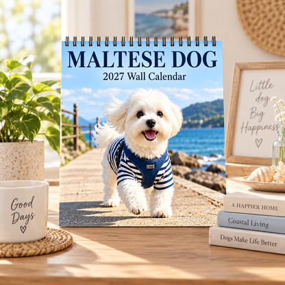 Maltese Dog 2027 Wall Calendar – Cute Bichon Maltese Calendar, Seaside & Home Style Dog Decor, Gift for Dog Lovers