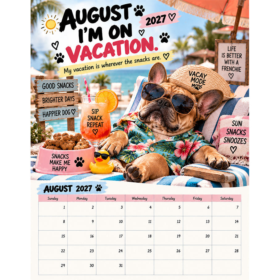 2027 French Bulldog Calendar – Funny Frenchie Wall Calendar, 12-Month Dog Calendar for French Bulldog Lovers