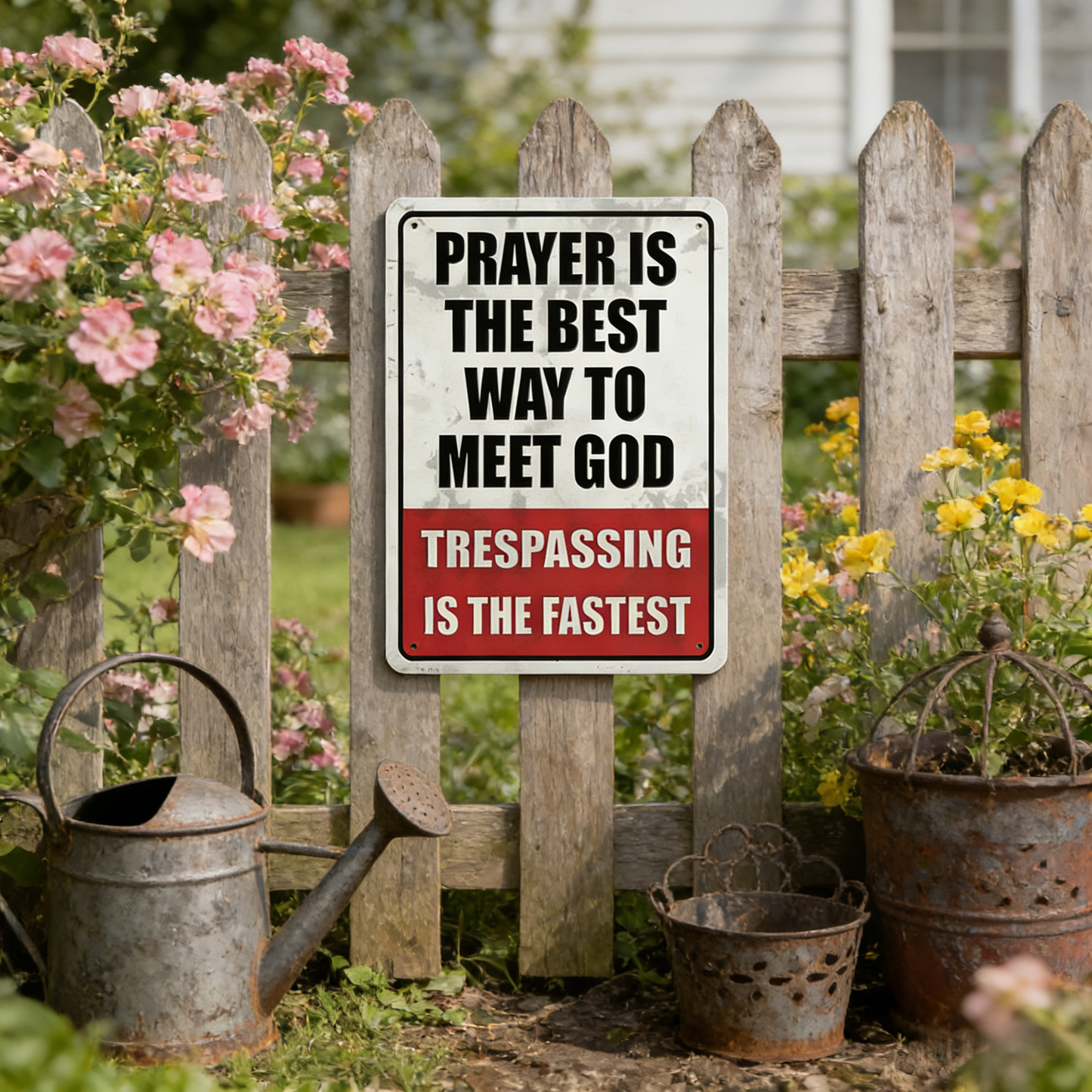 🎖️Retro Iron "Prayer & Trespassing" Wall Plaque(8 x 12 IN)