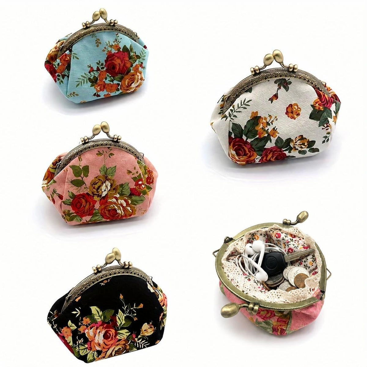 🌸Vintage Floral Kiss Lock Coin Purse, Large Capacity Mini Wallet & Card Holder for Cards