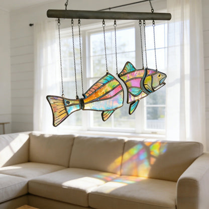 Handcrafted Stained Glass Red Drum-The Illusion of Swimming