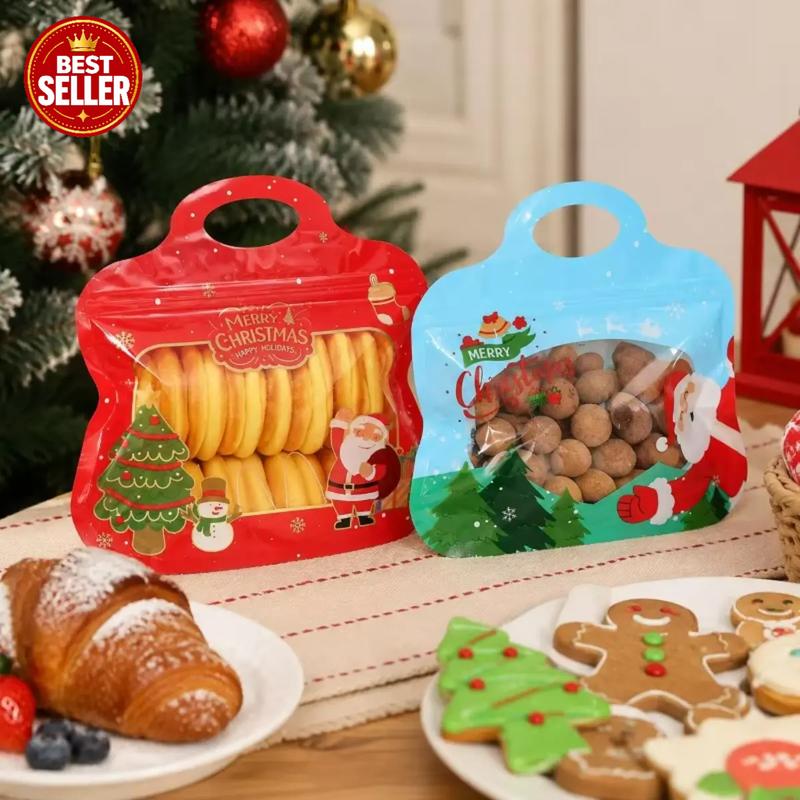 💖🎁Easy Fill, Easy Seal🎄 Festive Self-Seal Treat Bags – Santa & Snowman Print | Resealable, Food-Safe & Perfect for Cookies, Chocolates & Little Gifts 🎅⛄