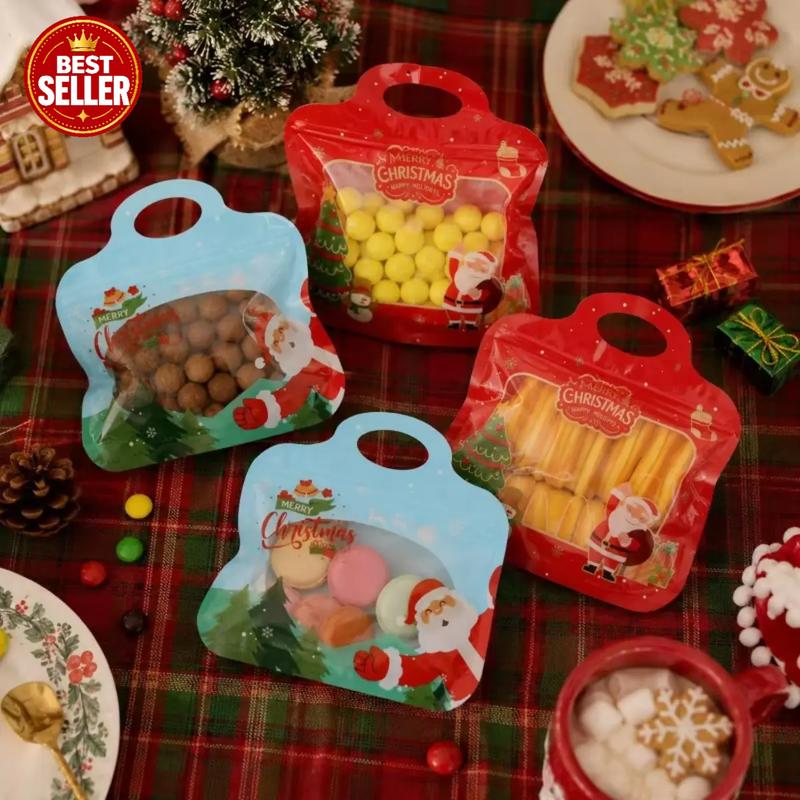 💖🎁Easy Fill, Easy Seal🎄 Festive Self-Seal Treat Bags – Santa & Snowman Print | Resealable, Food-Safe & Perfect for Cookies, Chocolates & Little Gifts 🎅⛄