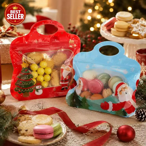 💖🎁Easy Fill, Easy Seal🎄 Festive Self-Seal Treat Bags – Santa & Snowman Print | Resealable, Food-Safe & Perfect for Cookies, Chocolates & Little Gifts 🎅⛄
