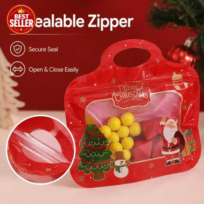 💖🎁Easy Fill, Easy Seal🎄 Festive Self-Seal Treat Bags – Santa & Snowman Print | Resealable, Food-Safe & Perfect for Cookies, Chocolates & Little Gifts 🎅⛄