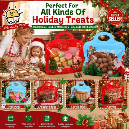 💖🎁Easy Fill, Easy Seal🎄 Festive Self-Seal Treat Bags – Santa & Snowman Print | Resealable, Food-Safe & Perfect for Cookies, Chocolates & Little Gifts 🎅⛄