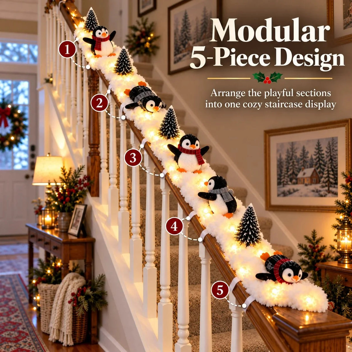 🔥Playful Penguin Snowy Stair Railing Decor
