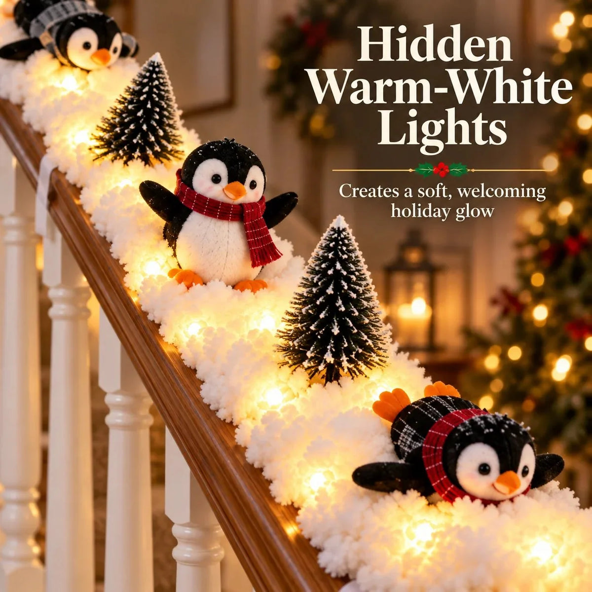 🔥Playful Penguin Snowy Stair Railing Decor