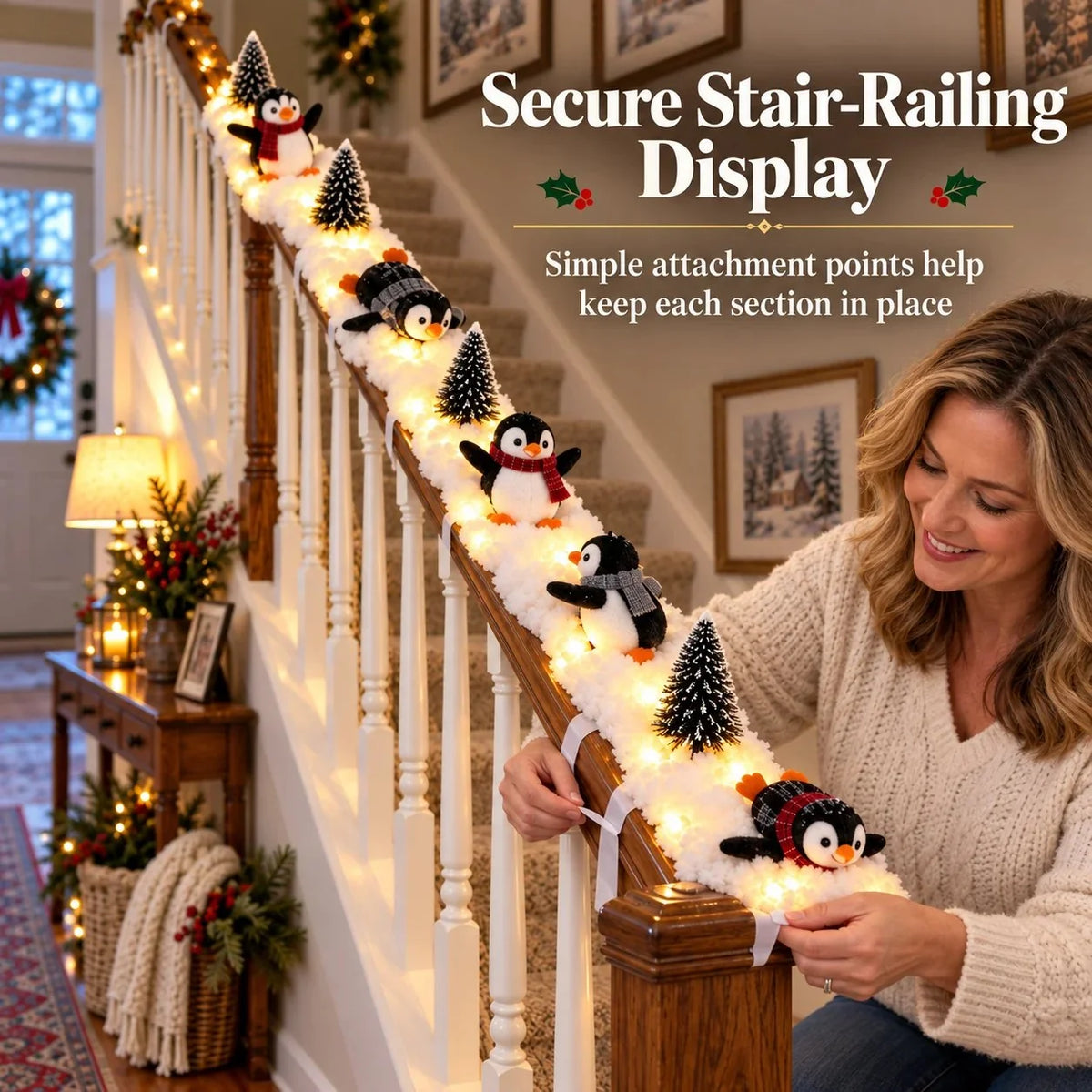 🔥Playful Penguin Snowy Stair Railing Decor