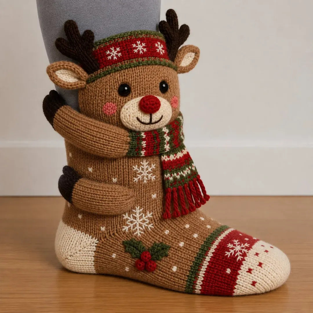 🎄3D Hugging Christmas Socks – Cute Knit Holiday Socks, 5 Festive Designs