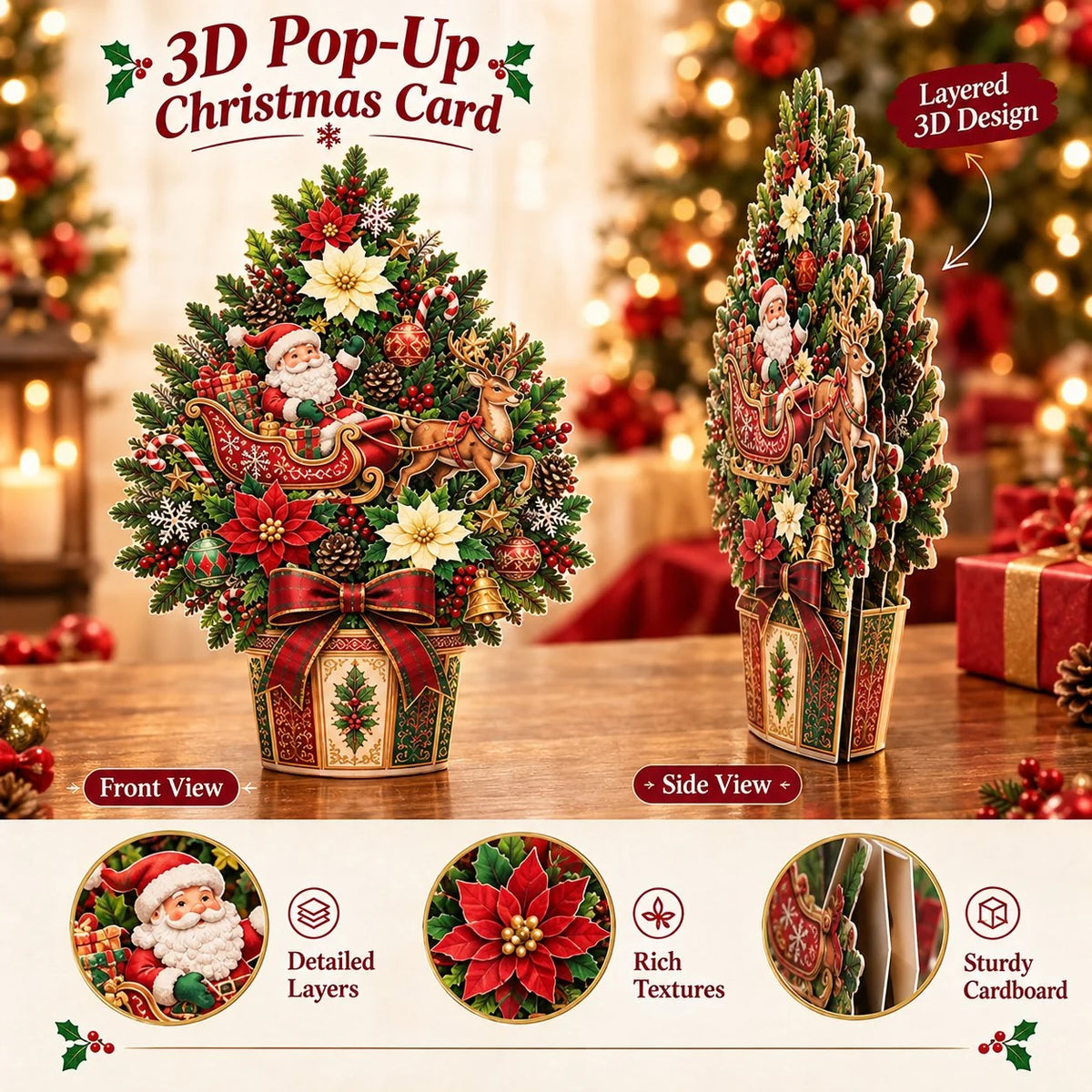 🌲 Pop-Up 3D Christmas Tree Card ✨ Turns Into Freestanding Festive Table Decor