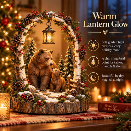 🐻Woodland Bear Family Lantern – Lighted Christmas Forest Tabletop Decor 🎄