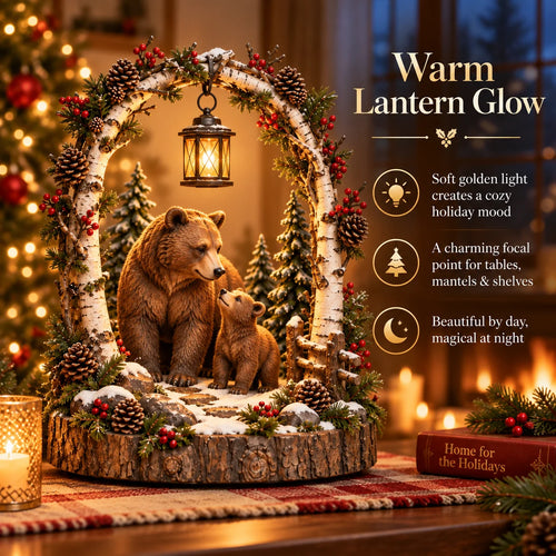 🐻Woodland Bear Family Lantern – Lighted Christmas Forest Tabletop Decor 🎄