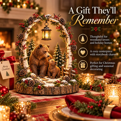 🐻Woodland Bear Family Lantern – Lighted Christmas Forest Tabletop Decor 🎄