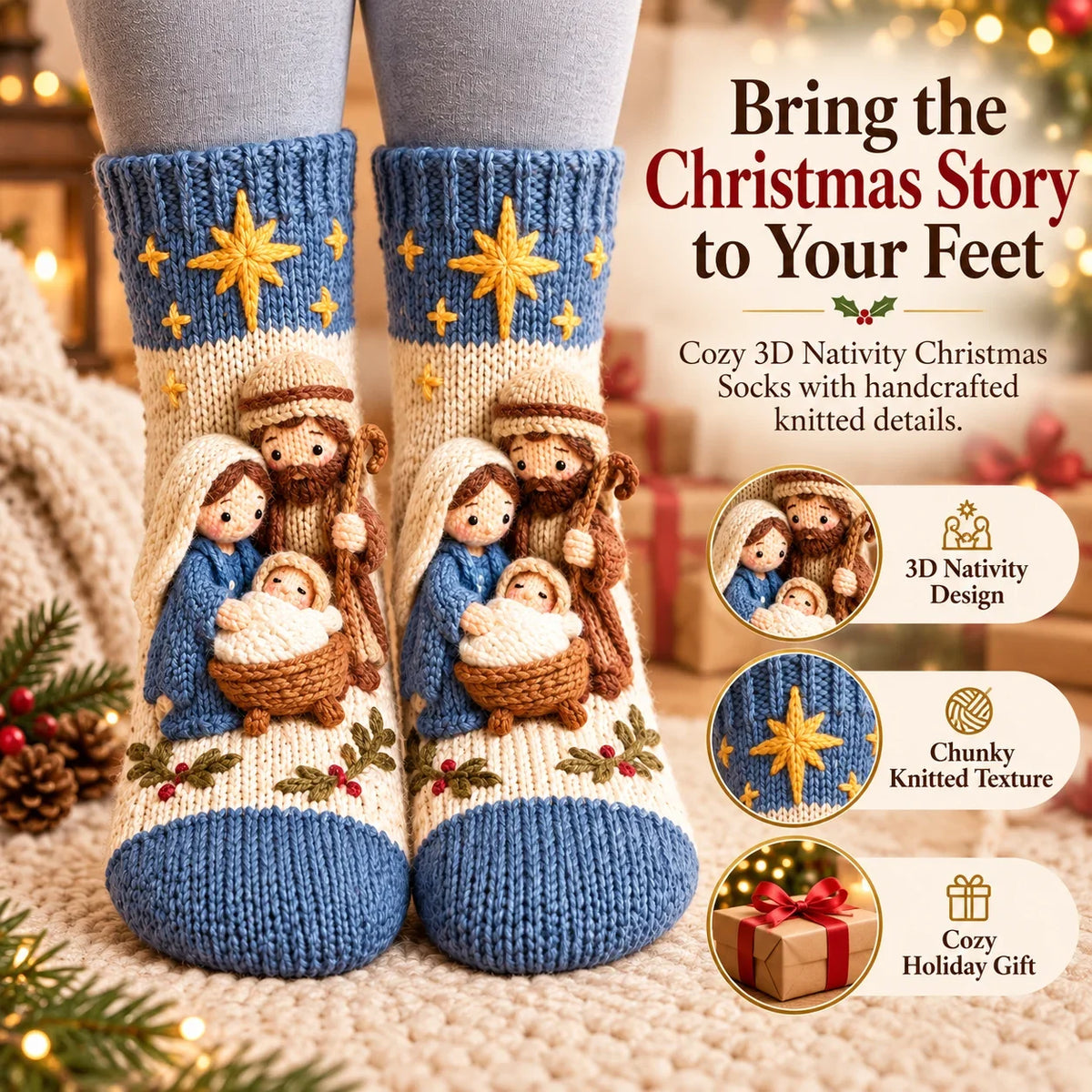 🎄3D Nativity Christmas Socks