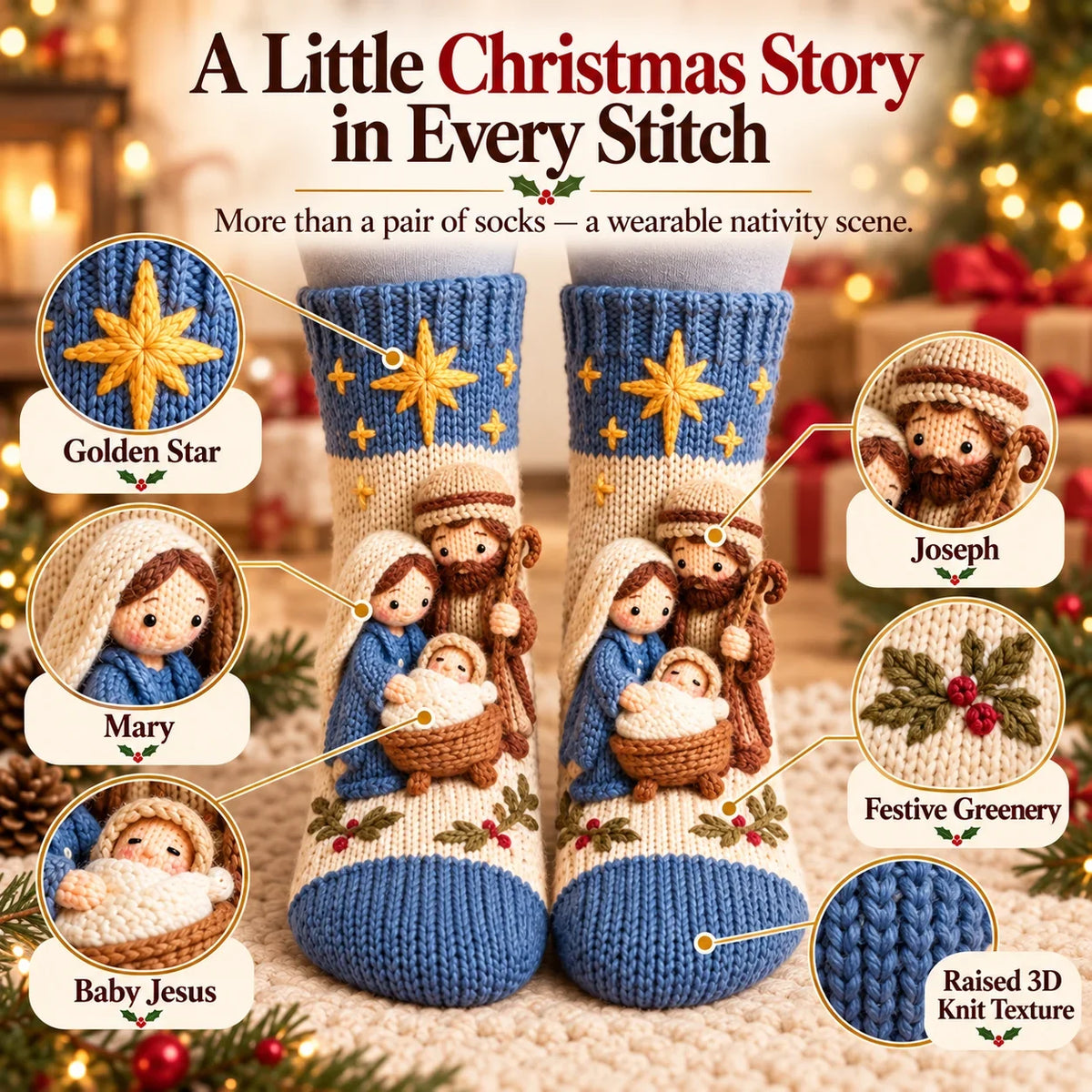 🎄3D Nativity Christmas Socks