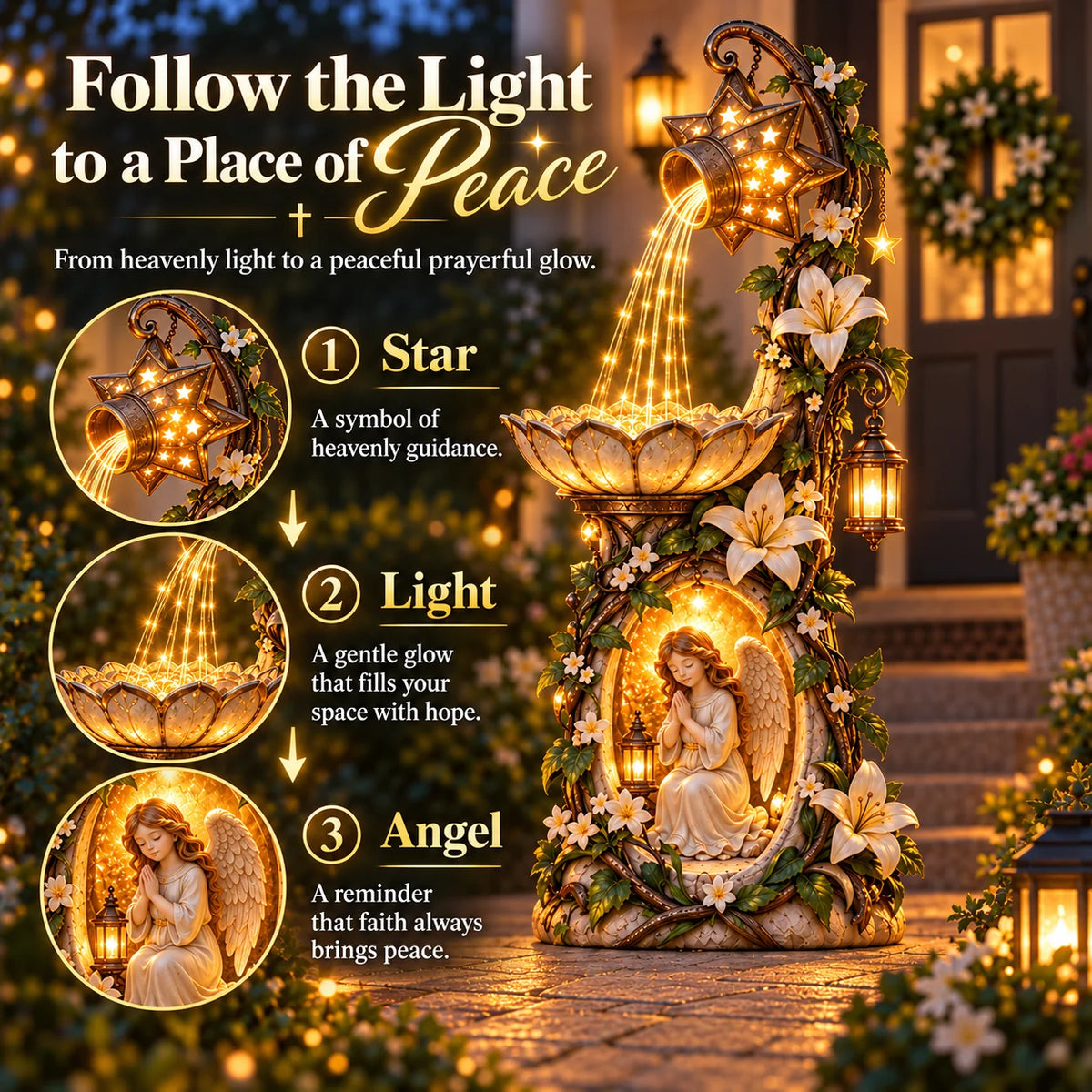 👼✨ Angel Starlight Garden Fountain – Faith-inspired Lighted Outdoor Decor