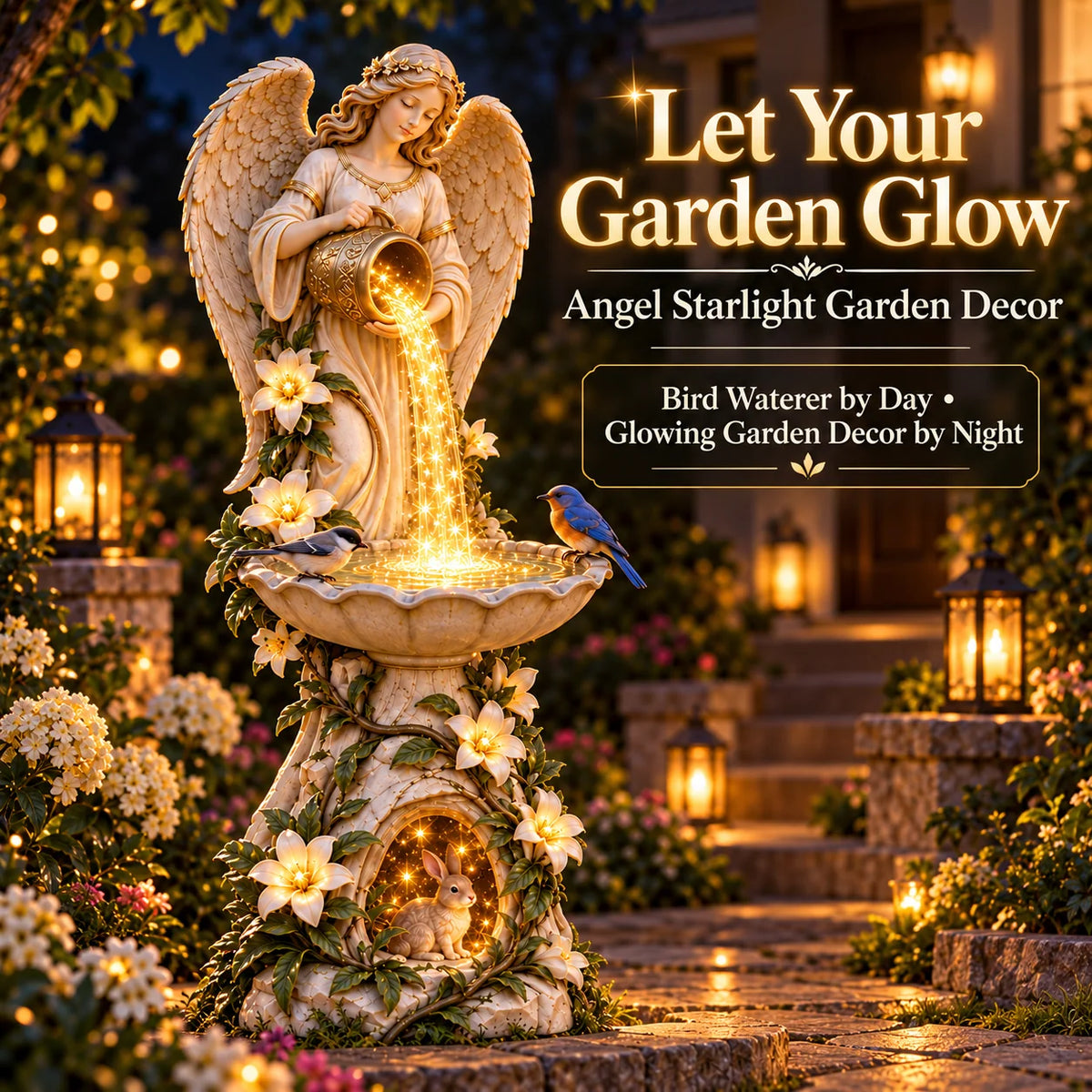 ✨☀️ Solar Angel Starlight Bird Waterer🪽 – Lighted Garden Birdbath & Outdoor Decor