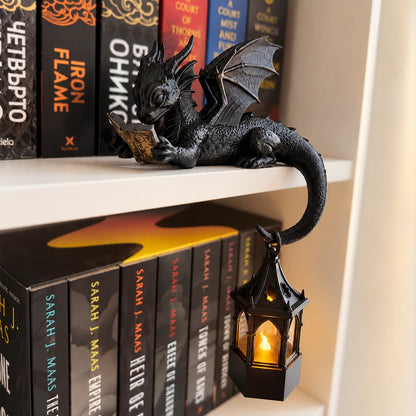 🐉reading Dragon Shelf Decor With Led Lantern
