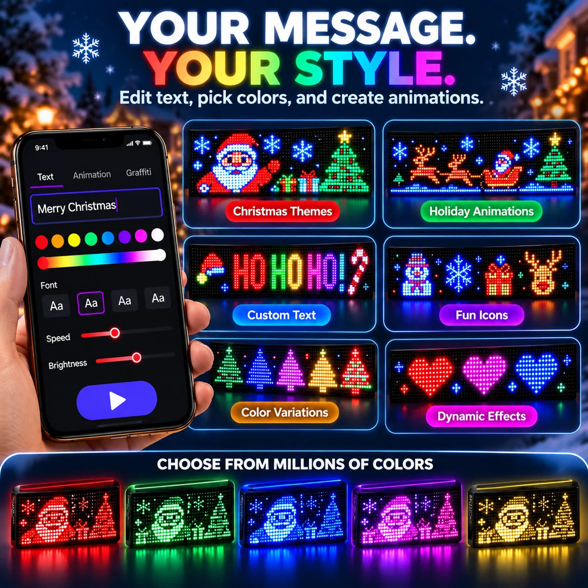 🎄 Smart LED Pixel Car Display — App-Controlled Custom Text, Colors & Animations