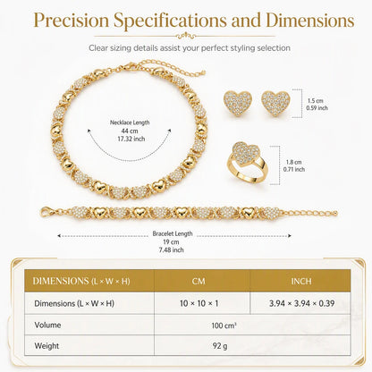 💎 49% Off! ✨ Gold Plated Heart Shaped Rhinestone Jewelry 4-piece Set – Necklace, Earrings, Bracelet & Ring – Brilliant Crystal Shimmer For Red-carpet Elegance 💛