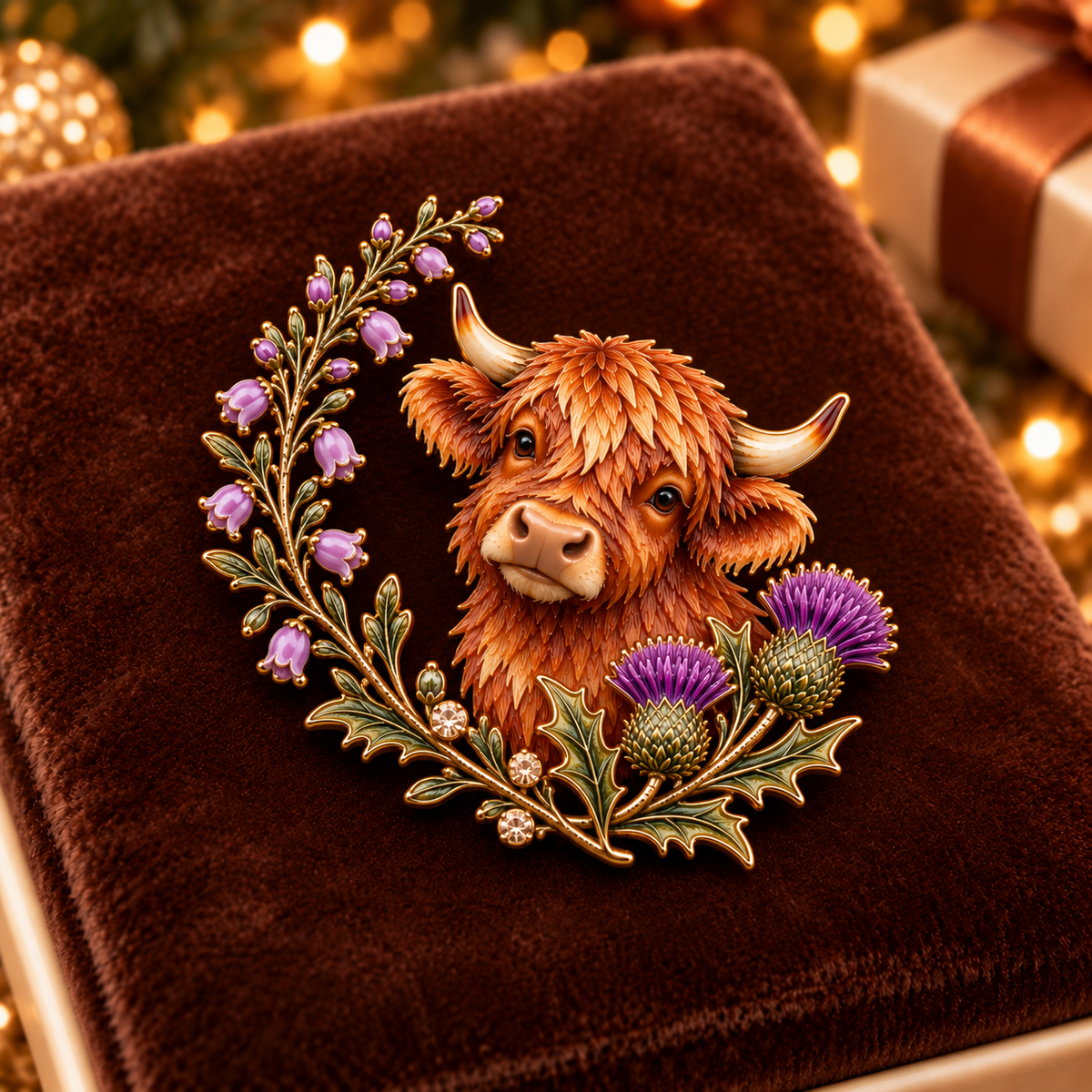 Highland Cow & Thistle 🏴󠁧󠁢󠁳󠁣󠁴󠁿 Scottish Heritage Enamel Brooch🐮
