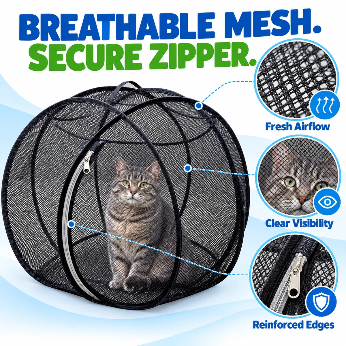 🐱 Freshair Cat Haven™ – Pop-up Mesh Playpen🌿