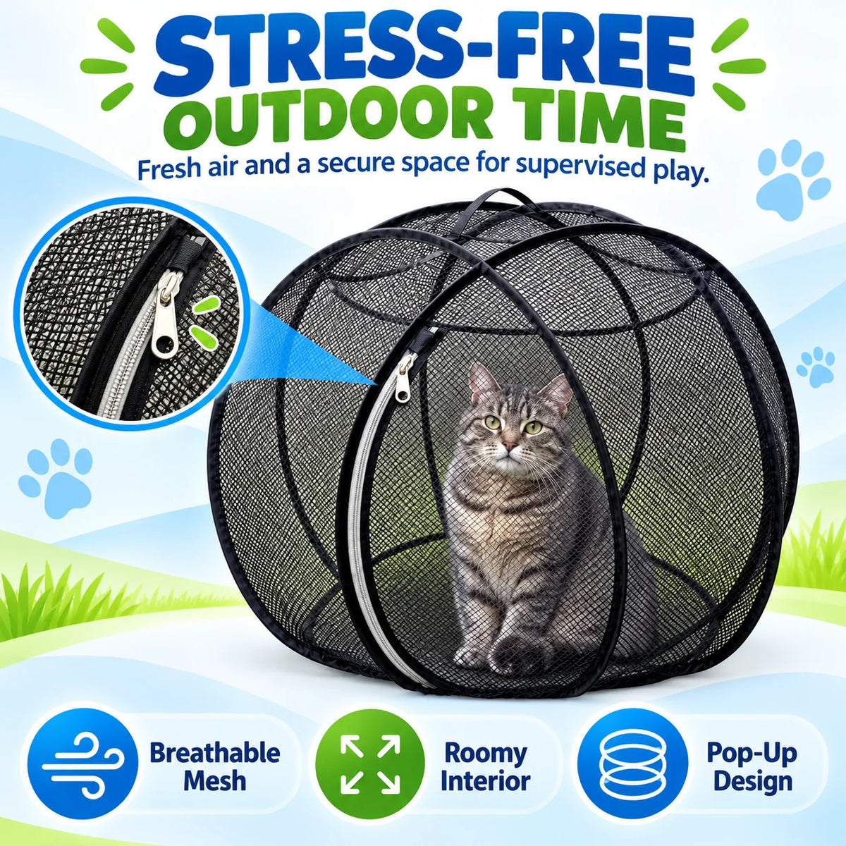 🐱 Freshair Cat Haven™ – Pop-up Mesh Playpen🌿