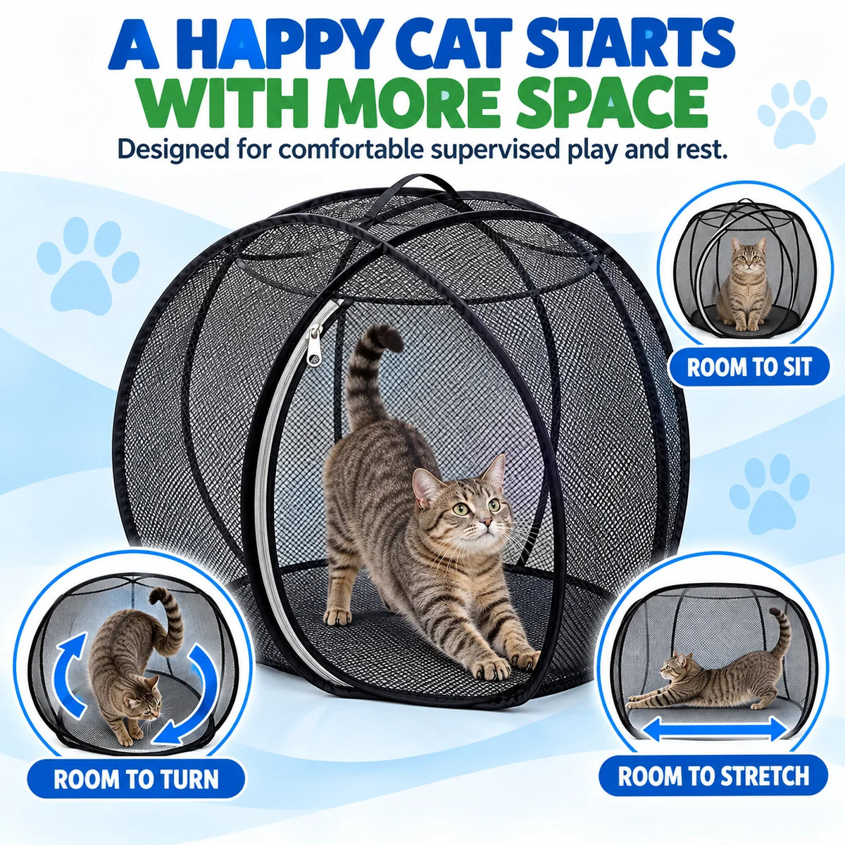 🐱 Freshair Cat Haven™ – Pop-up Mesh Playpen🌿