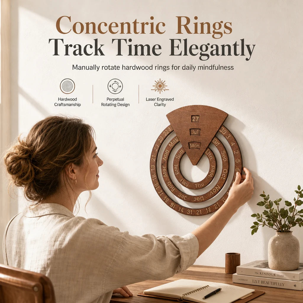 ⏰Circular Wooden Rotating Perpetual Calendar Wall Hanging Decoration