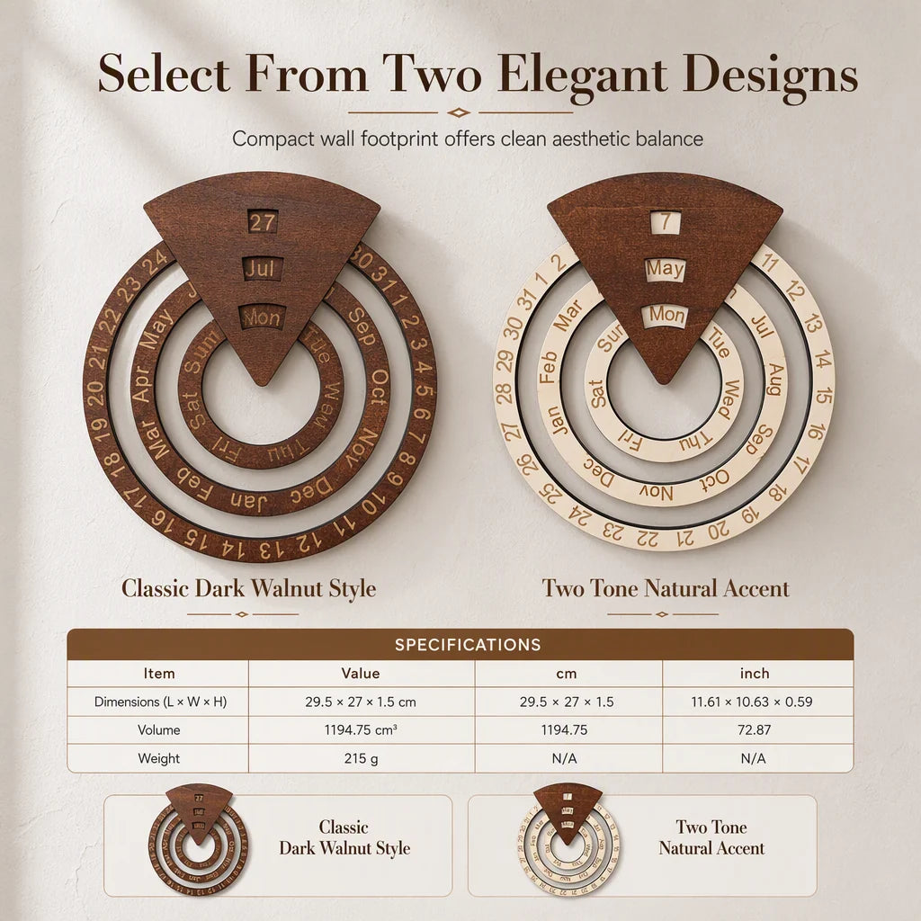 ⏰Circular Wooden Rotating Perpetual Calendar Wall Hanging Decoration