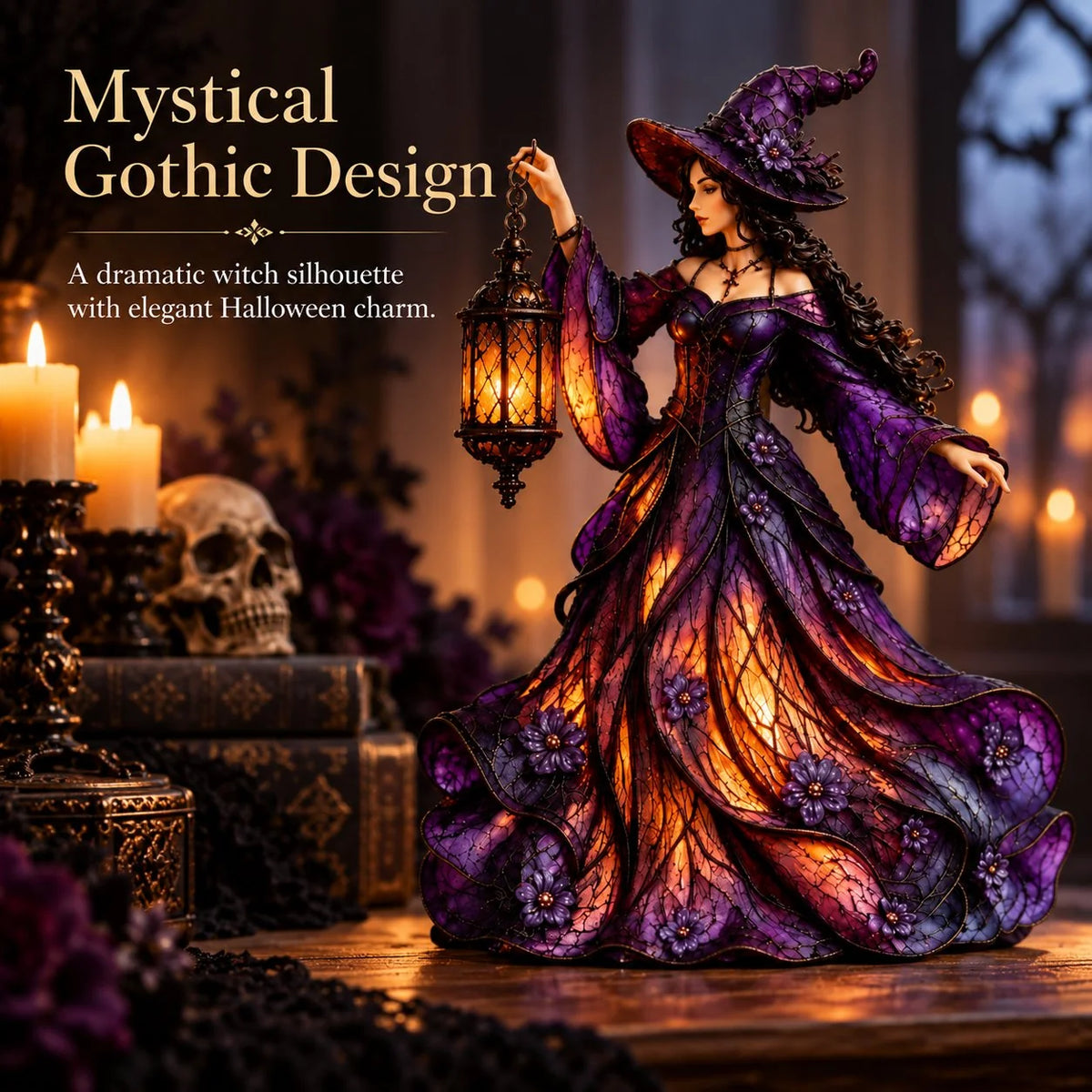 🧙‍♀️ Gotische Halloween-Hexenfigur mit LED-Laterne🎁
