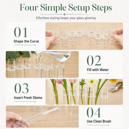 Clear Glass Test Tube Vase Set with Cleaning Brush