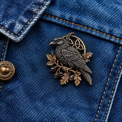 🐦‍⬛ Gothic Celtic Raven Brooch – Dark Academia Statement Pin