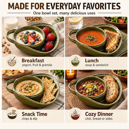 Ceramic Soup & Toasty Bowls with Handles – Rustic Reactive Glaze Design